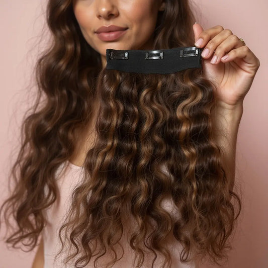 3 Clip Weft- Dark Brown with Golden Highlights.