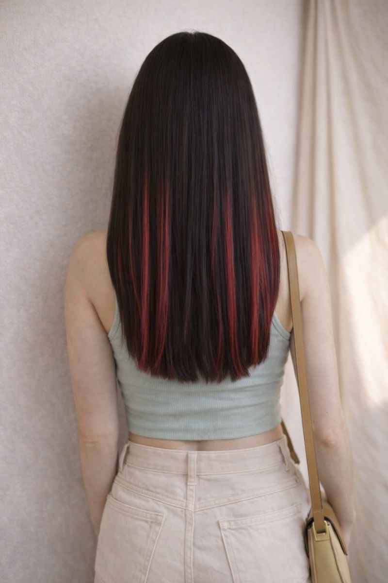 Straight - Burgundy Streaks