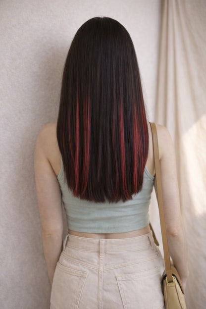 Straight - Burgundy Streaks