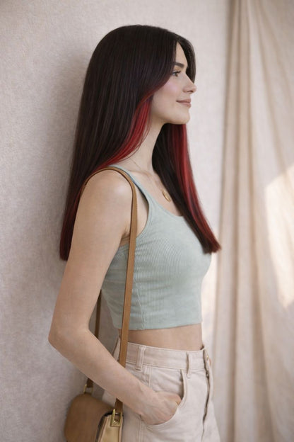 Straight - Burgundy Streaks