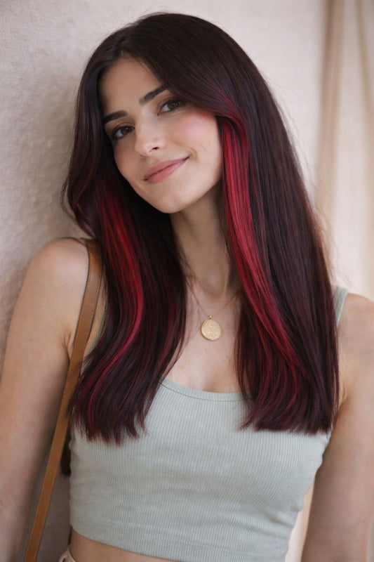 Straight - Burgundy Streaks