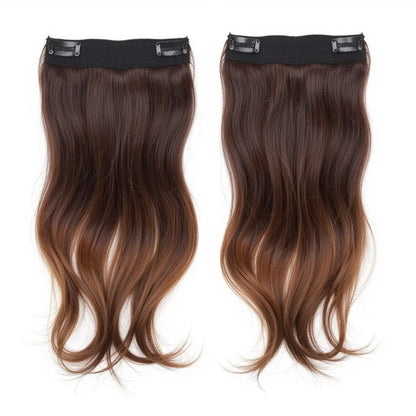 Two clip weft hair extensions in straight brown ombre, perfect for adding volume and enhancing hairstyles.