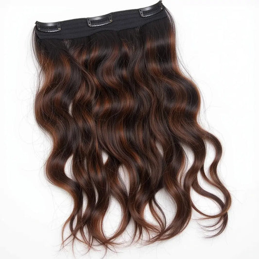 3 Clip Weft- Wavy Black Weft with Dark Brown Highlights.