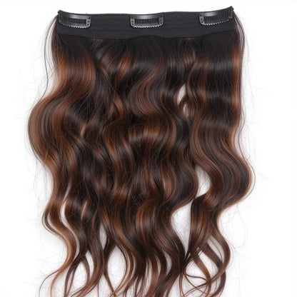 3 Clip Weft- Wavy Black Weft with Dark Brown Highlights.